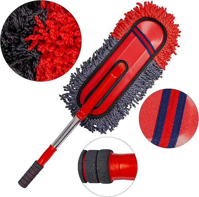Soft Microfiber Car Duster Exterior Scratch Free Multipurpose Duster with Extendable Handle Duster for Car, Truck, SUV, RV and Motorcycle
