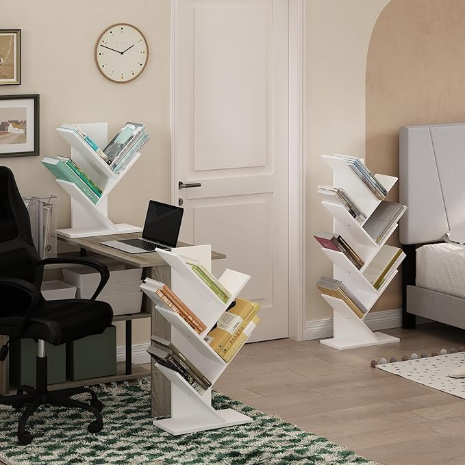 Furinno Tree Bookshelf 7-Tier Floor Standing Tree Bookcase, White