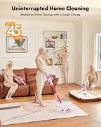 Cordless Vacuum Cleaner, 8-in-1 Lightweight Stick Vacuum with 45mins Runtime, Powerful Suction, Rechargeable Cordless Vacuum for Carpet, Tile, Pet Hair, Hardwood Floors, Pink