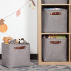 HNZIGE Collapsible Storage Basket,(4Pack) Cube Storage Baskets for Organizing Shelves,Fabric Baskets for Storage,11x11 Storage Basket for Dog Toys,Closet,Book,Clothes Storage with Handles(Grey)