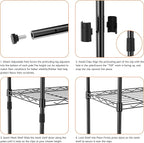 IZEUK 5 Tier Metal Wire Shelf Unit, Black Storage Rack Organizer for Kitchen, Bedroom, Living Room or Laundry Room, 17.7" W x 11.8" D x 55.0" H