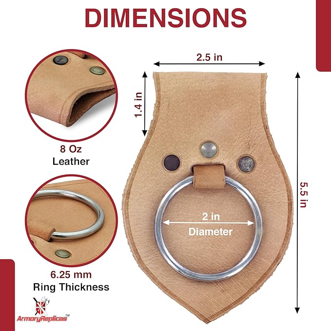 Armory Replicas - Genuine Rawhide Leather Universal Axe Frog - Medieval Hand Crafted O-Ring Funcitonal Outdoor Costume LARP Weapon Holder