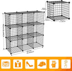 HUBSON Wire Cube Storage Organizer, Book/Toy/Craft/Potted Plants and petCloset Organizers and Storage Shelves, 9-Cube Freely Combinable Metal Grids Storage Shelf,Black Iron