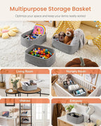 Small Woven Basket, 13.5 x 9.5 x 5 Inches, Storage Basket for Organizing, Cute Small Rope Shelf Closet Cube Storage Bins Baskets for Shelves, Dog Toy Gift Baskets Empty, 3 Packs, Mixed Grey