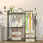 GAIOUS Black Metal Garment Rack for Hanging Clothes, Versatile Portable Clothes Rack with Hang Rods & Shelves & Pants Racks, FreeStanding Closet Wardrobe Organizer for Cloakroom, Bedroom