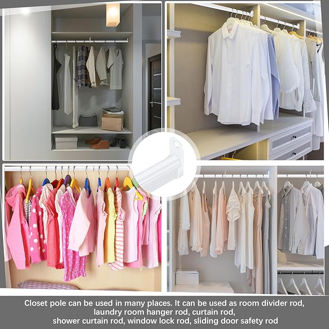 Tandefio Chrome Closet Rod 92 Inch with Oval Closet Rod 6 End Supports for Laundry Room Hanging Clothes Waterproof Shower for Curtains(White)