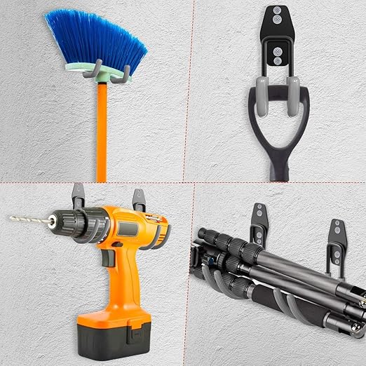 3-H Garage Wall Hooks 10 Pack, Heavy Duty Garage Hooks with Extra Welding Spots, Wall Mount Storage Organizer for Hanging Garden Lawn Tools, Chair, Shovel, Blower, Toolkit (Grey)