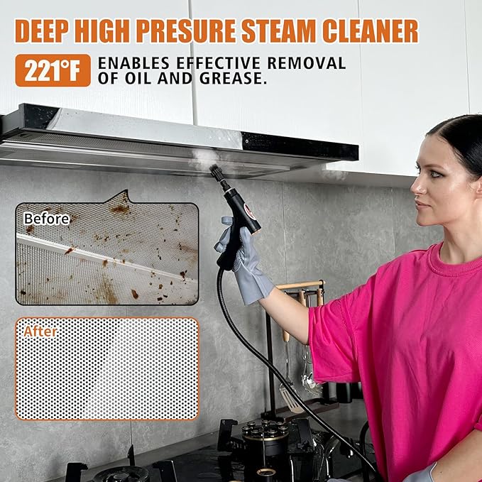 Steam Cleaner,Handheld Steam Cleaner for Home,Adjustable Handle,10s Heat-Up 40.58oz Tank,Portable Steamer for Cleaning for Dirt,Grease, kitchens,bathrooms,Grout,Tile,Bed Bugs,Floor,Couch and Car