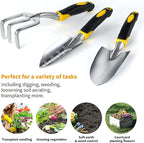 ⭐️ Gardenera 3PC Garden Tool Set with Soft Rubberized Non-Slip Handles - Hand Trowel, Transplant Trowel, Hand Rake in Polished Aluminum - Ideal for All Gardening Needs and The for Gardeners 🎁