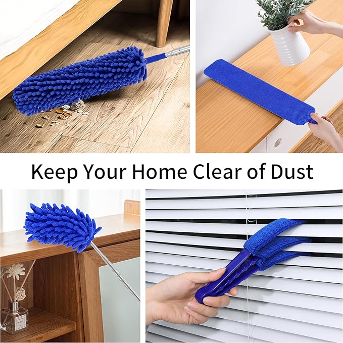 PHABLUS 10 PCS Dusters for Cleaning, Microfiber Duster with Extension Pole Up to 100'', Bendable Washable Cleaner Dusters for Ceiling Fans, High Ceiling, Furniture, Blinds