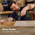 Greenworks 24V Cordless Brushless 400 in-lbs Drill/Driver+1950 in-lbs Impact Driver Combo,High Torque, Lightweight, (2) 2.0Ah USB-C Batteries(12,000mAh Power Bank) and 65W USB-C Fast Charger(3-Port)