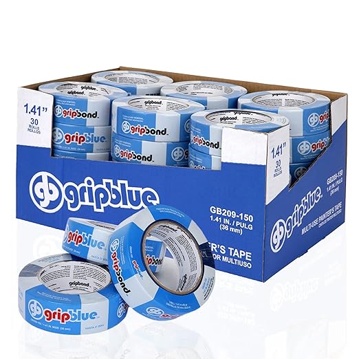 Blue Painters Tape 1.5 Inch Wide, 30 Rolls Masking Tape - Perfect for Precise Lines on Walls & Trim, Multi-Surface, Residue-Free, Easy Removal - Ideal for Indoor & Outdoor Use, 1.41in x 60yds