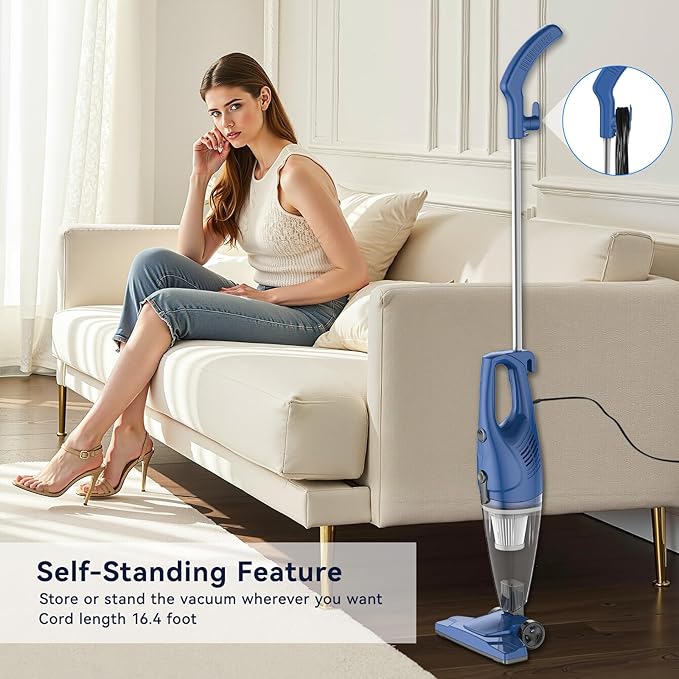 Corded Vacuum Cleaner, 12-in-1 Vacuum Cleaners for Home 15Kpa Power Suction Lightweight Stick Vacuum with Washable HEPA Filter Converts to a Handheld Vacuum for Home, Pet Hair, Carpet, Hard Floors