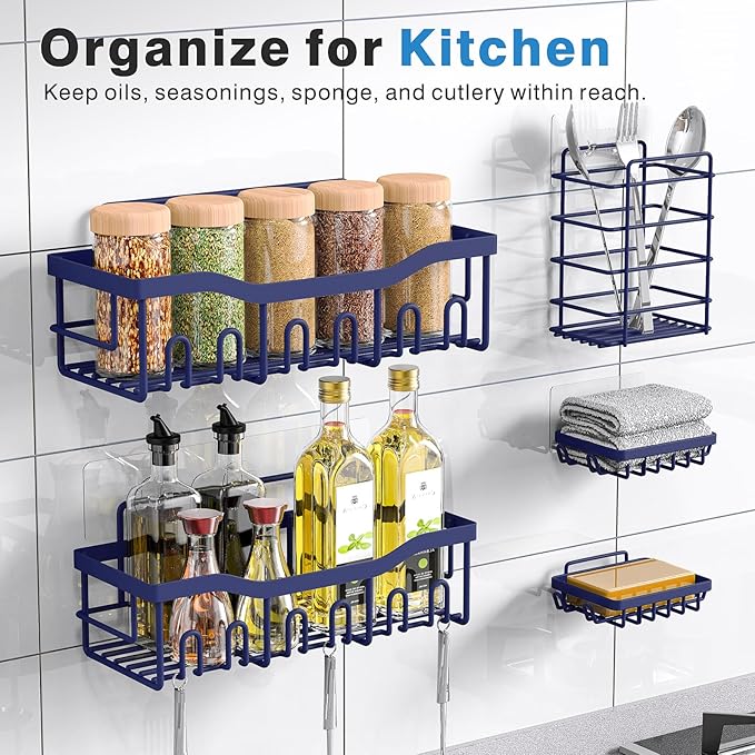 5-Pack Rustproof Stainless Steel Shower Caddy – No Drill Adhesive Bathroom Organizer with Large Capacity, Spacious Shower Shelves for Inside Shower, Kitchen & Home Decor Storage-XL Size