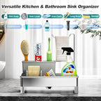 Ewaiira Stainless Steel Sink Caddy, Sponge Holder for Kitchen Sink with Brush Holder & Dishcloth Rack, Rustproof Sink Organizer Countertop, Kitchen Organizers Storage Essentials (F-Gray 9.8″)