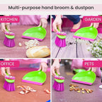Vigar Flower Power Dust Pan and Brush Handy Set, 12-3/4-Inches, Green, Pink