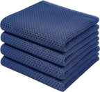 Homaxy 100% Cotton Waffle Weave Kitchen Dish Towels, Ultra Soft Absorbent Quick Drying Cleaning Towel, 13 x 28 Inches, 4-Pack, Navy Blue