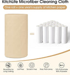 KitchLife Microfiber Cleaning Cloth Roll, 100 Pack - Tear-Away Microfiber Paper Towels, Lint-Free, Reusable, Washable for Kitchen, Car, Dishes, and Sensitive Surfaces (Wheat)