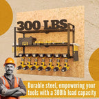 3 Shelf 7 Drill Holder Power Tool Organizer Wall Mount, Tool Storage Rack for Garage, Pegboard, Workshop walls | Compatible for all type of Cordless Power tools Comes With J hooks for Cords