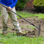 49'' Bow Rake ，17 Tines Metal Head Rakes with Stainless Steel Handle，Heavy Duty Garden Rake for Loosening Soil Gathering Leaf Leveling Lawn Farming Land Management Yarn Thatch Rake