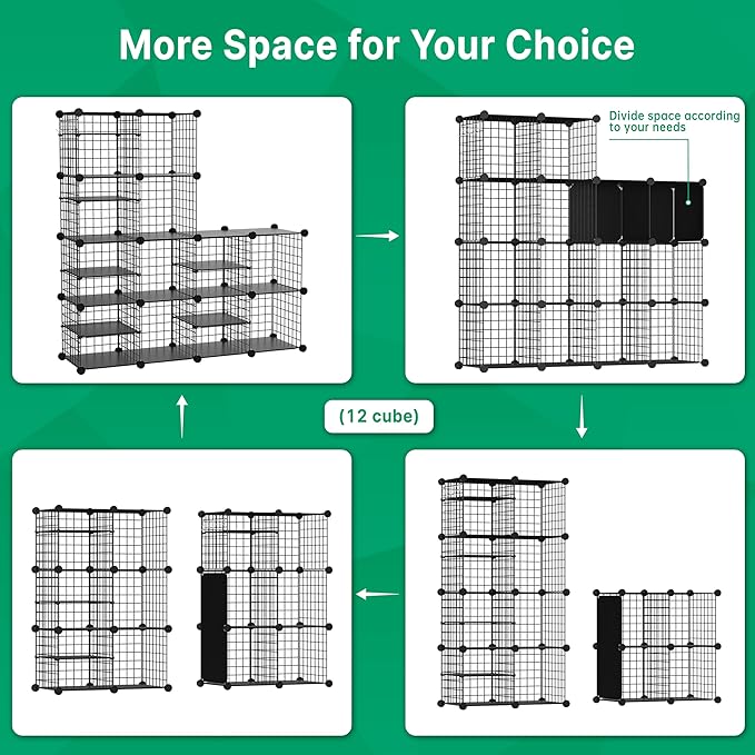 Wire Cube Storage Organizer, 12 Cubes Converted into 14 Cubes, Sturdy Metal Grids Storage Shelf Closet Shelving Units and Storage, Shelves for Bedroom LIvingroom Office