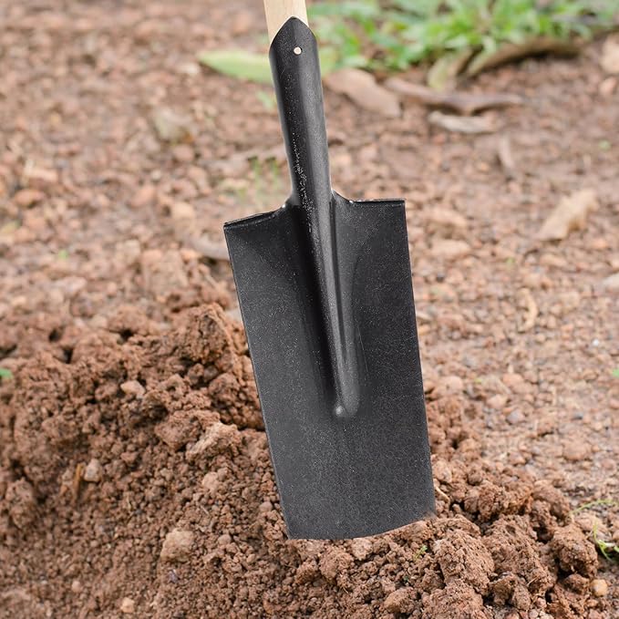 Heavy-Duty Manganese Steel Garden Spade and Narrow-Head Digging Shovel for Tree Planting and Soil Excavation with Sturdy Metal Handle for Lawn and Patio Gardening