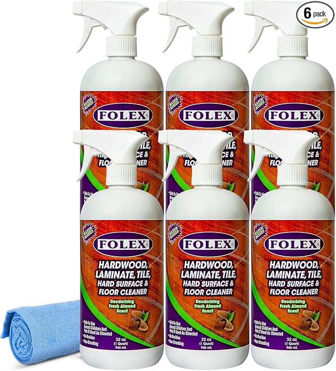 FOLEX Hardwood, Laminate, Tile, Hard Surface & Floor Cleaner with Reusable Cleaning Cloth, Fresh Almond Scent, Residue and Streak Free - 6 Pack
