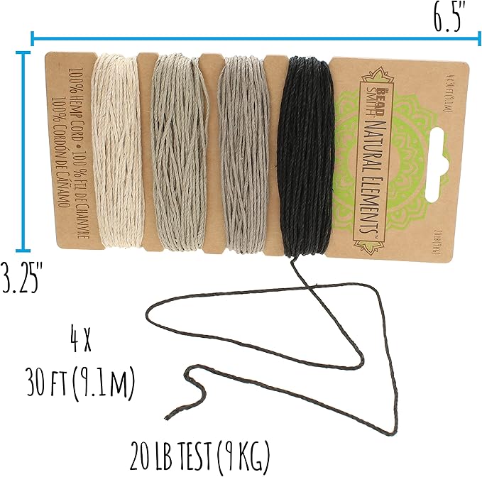 The Beadsmith 100% Hemp Cord – Onyx Colors – 1mm, 30 Foot Spool, 20LB Test Strength – Twine for Jewelry Making, Macrame, Paper Crafts, Gardening, Scrapbooking, Home Décor, DIY String Art & More