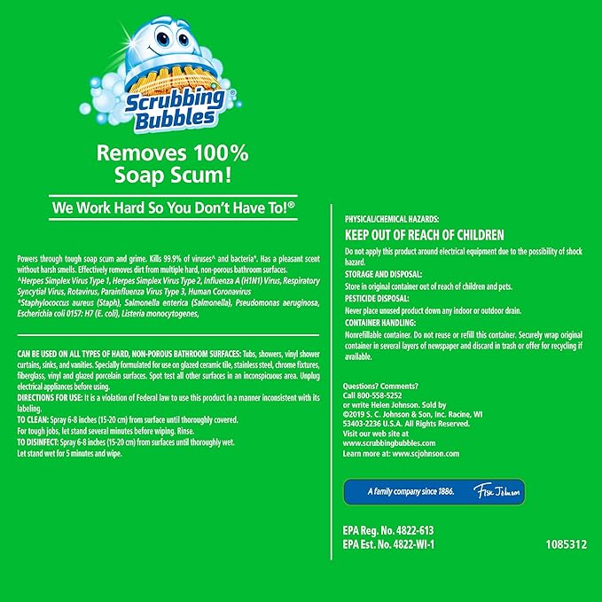 Scrubbing Bubbles Bathroom and Shower Cleaner Disinfectant Spray, Bathroom Grime Fighter, Citrus Scent, 32oz (Pack of 2)
