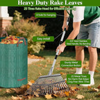 Remiawy Rake for Leaves, 65 Inch Adjustable Long Handle Heavy Duty Metal Garden Leaf Rake Set with 25 Tines, 72 Gallon 32 Gallon Reusable Garden Bag and Scoops for Lawns Yard Shrubs Grass Debris
