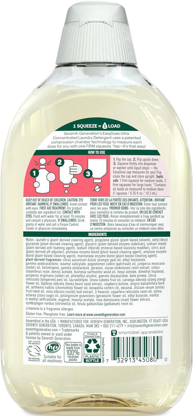 Seventh Generation EasyDose Laundry Detergent, Ultra Concentrated: 66 Loads, Mango & Mandarin Scent, 23.1 Fl Oz