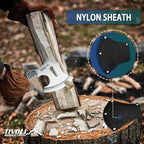 TIVOLI 8.86" Camping Axe, Survival Hatchet with Hex Wrench Slots, High Carbon Steel Blade Outdoor Bushcraft Axe with Nylon Sheath, Ergonomic Wood Grip Camping Gear for Hiking, Chopping, Hunting