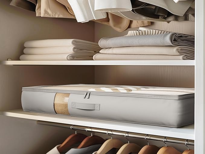 Under Bed Storage Containers with Window, Closet Organizers and Storage Bags, Foldable Underbed Storage Bags for Blankets, Clothing, Comforter, Linen Sheets, Wrapping Paper, 4 Pack, Grey