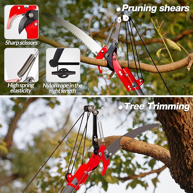 Suchtale Manual Pole Saw, Pruning Saw, Tree Pruner with Steel Blade & Scissors, Tree Trimmer for High Branches,Palms and Shrubs, 14FT Extendable Long Handle Limb Cutter, Yard Garden Branch Trimming