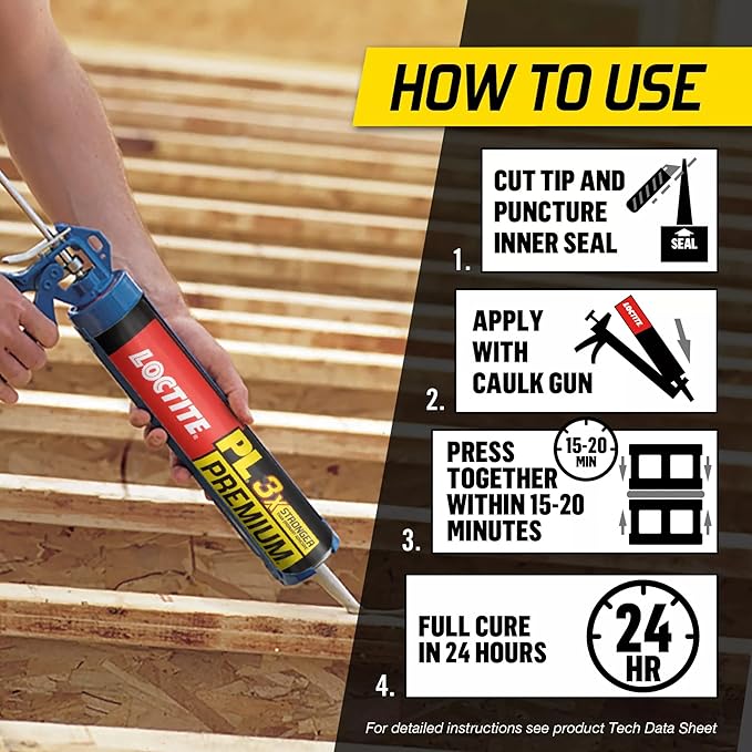Loctite PL Premium Polyurethane Construction Adhesive, 10 fl oz Cartridge, 12 Pack - Versatile Construction Glue for Wood, Concrete, Stone, Metal & More