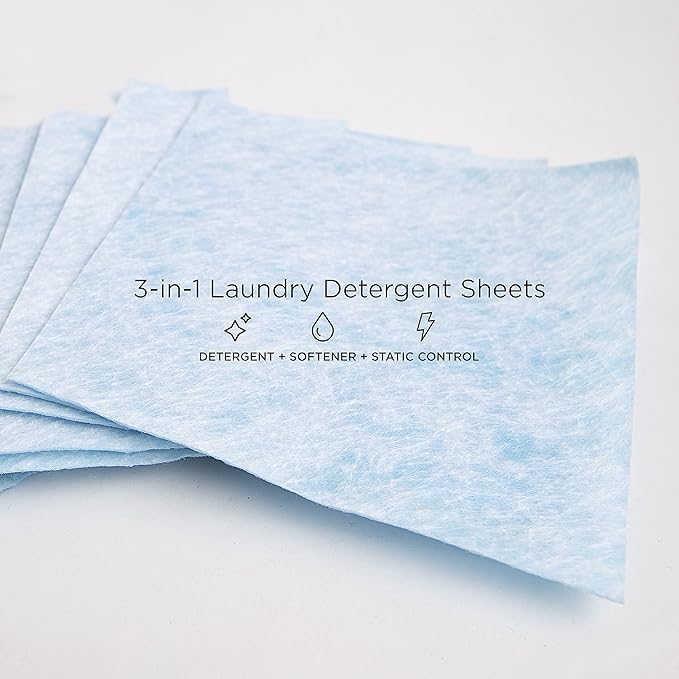 3 in 1 Laundry Detergent Sheets Unscented 40 count with Fabric Softener Fragrance and Phosphate Free- More efficient than pods pacs powders or liquids
