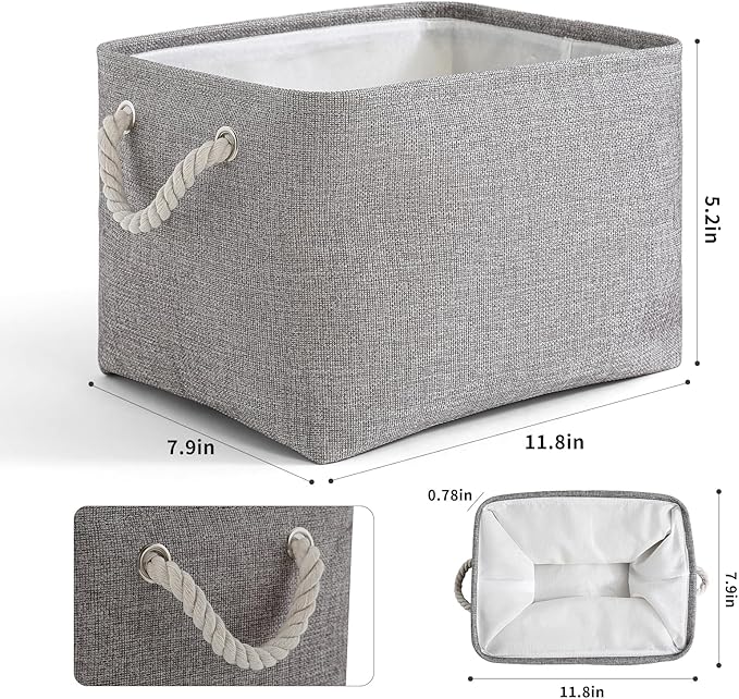 Storage Bins for Shelves - 11.8x7.9x5.2 inch Grey Small Storage Baskets for Organizing, Fabric Storage Cubes Closet Organizer for Home Nursery Gift Decorative (Gray)