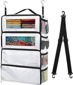 Suitcase Organizer, Carry on Closet Luggage Organizers Accessories for Travel, Foldable and Hangable Portable Hanging Travel Shelves with a Shoulder Strap to Use As a Travel Backpack Large, White