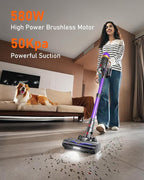 Cordless Vacuum Cleaner, 580W 50KPA 70Mins Upgraded Stick Vacuum Cleaners for Home, Wireless Vacumm with Self-Standing and Touch Screen, Anti-Tangle Brush for Hardwood Floor/Carpet/Pet Hair