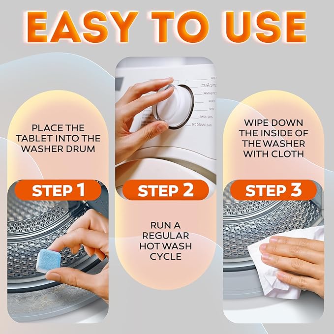 Washing Machine Cleaner Tablets Pro-laundry Cleaner for Washing Machine Front & Top Loader–Septic Safe–Easily Removes Residue Grime Pets Odors and Hard Water Buildup–Formulated for Pet Owners-12 Pack