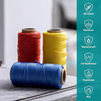 3 Roll Mason Line String – 262ft, 1.3mm Thick Twisted Polypropylene – Durable Construction Twine for Laying Bricks, Blocks, Fences in Gardening, DIY & Landscaping Projects (Yellow,Red,Blue)