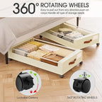 Yecaye Under Bed Storage with Wheels, 2 Pack Under Bed Storage Containers, 60L Underbed Shoe Storage with Clear Window & Label, Rolling Under Bed Metal Drawer for Clothes, Shoes, Books, Blankets