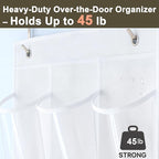 Over the Door Shoe Organizer with 24 Crystal Clear Pockets and Metal Hooks – Heavy Duty Hanging Shoe Storage Rack for Closet, Bathroom, Dorm – Space Saving for Shoes, Accessories, Toys (White)