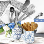 JarThenaAMCS Chinoiserie Floral Ceramic Utensil Holder Blue Flower Butterfly Utensil Crock for Home Kitchen Countertop Storage Organizer Container