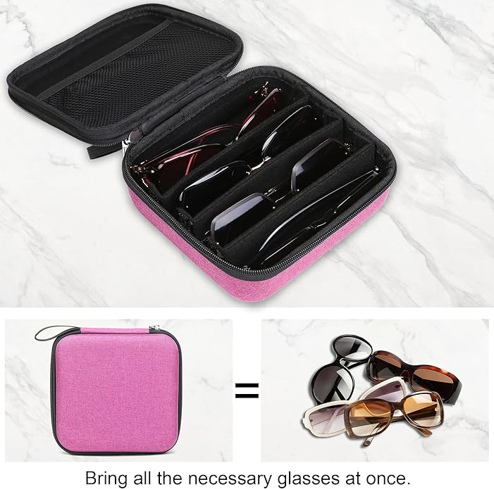 Bukere Travel Sunglasses Organizer Case Adjustable Slot For Multiple Eyeglasses Hard-shell Portable Storage Box for Men Women
