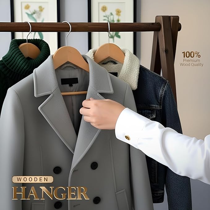 Utopia Home Premium Wooden Hangers 50 Pack - Durable & Slim Coat Hanger - Suit Hanger with 360-Degree Rotatable Hook - Wood Hangers with Shoulder Grooves (Natural Color)
