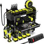 KSVO Power Tool Organizer Wall Mount with Drill Rack & Locking Drawers - Heavy Duty Metal Tool Shelf for Garage, Workshop, Shed, Basement Tool Organization - Gift for Men/Father (Black)