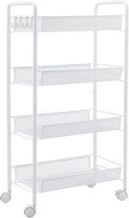 JANE EYRE Rolling Utility Storage Rack Cart on Wheels, Trolley Carft cart, Multi-Purpose Organizer Shelf (White, 4 Tier)…