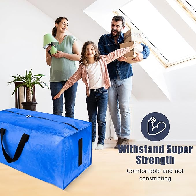 HOMESURE 4 Pack Large Strong Moving Bags with Zippers & Carrying Handles - Water-Resistant - Heavy Duty Storage Tote for Space Saving, Fold Flat, Alternative to Moving Box (Sky Blue)
