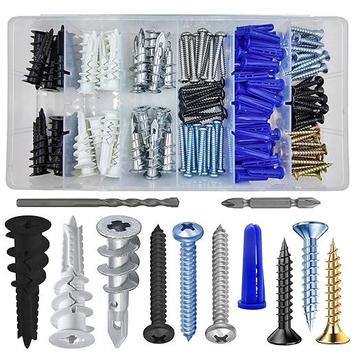 Self-Drilling Drywall Anchors Assortment Kit – 182 Pcs for Concrete, Drywall,sheetrock Anchors， and Sheetrock – Heavy Duty Wall Anchors for Easy Installation, No Drill Bit Required